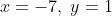 x = -7,\;y = 1